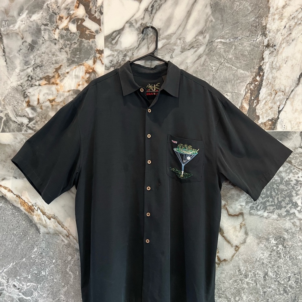 Bamboo Cay Black Short Sleeve Shirt with Martini Glass Design